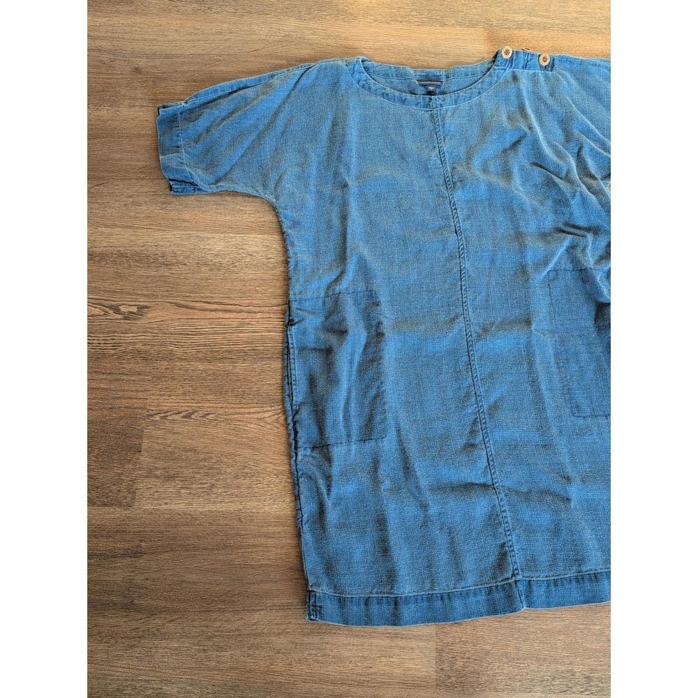Pure Jill Indigo Blue Linen Blend Shift Dress Short Sleeve Button Shoulder M - Picture 7 of 16